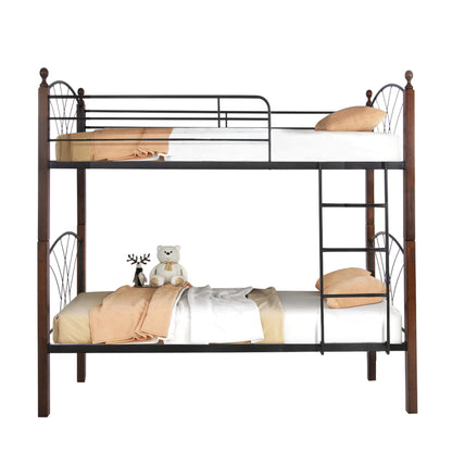 BUNK BED STOREY BLACK METAL WALNUT RUBBERWOOD FOR 190x90cm MATTRESS