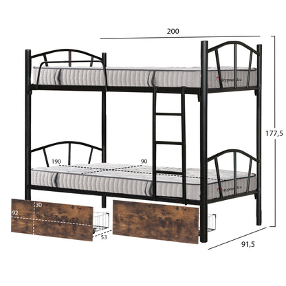 ΚΟΥΚΕΤΑ ΜΕ 2 ΣΥΡΤΑΡΙΑ ΚΑΦΕ & ΣΤΡΩΜΑΤΑ 90X190εκ FLOOR ΜΕΤΑΛΛΟ ΜΑΥΡΟ