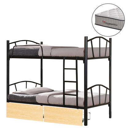 ΚΟΥΚΕΤΑ ΜΕ 2 ΣΥΡΤΑΡΙΑ SONAMA & ΣΤΡΩΜΑΤΑ 90X190εκ FLOOR ΜΕΤΑΛΛΟ ΜΑΥΡΟ