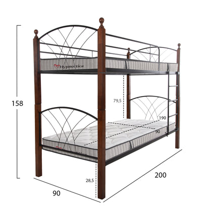 BUNK BED WITH MATTRESSES STOREY METAL & RUBBERWOOD WOOD MATTRESSES 90x190cm
