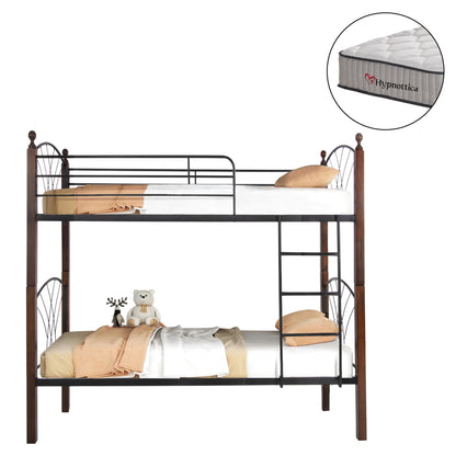 BUNK BED WITH MATTRESSES STOREY METAL & RUBBERWOOD WOOD MATTRESSES 90x190cm