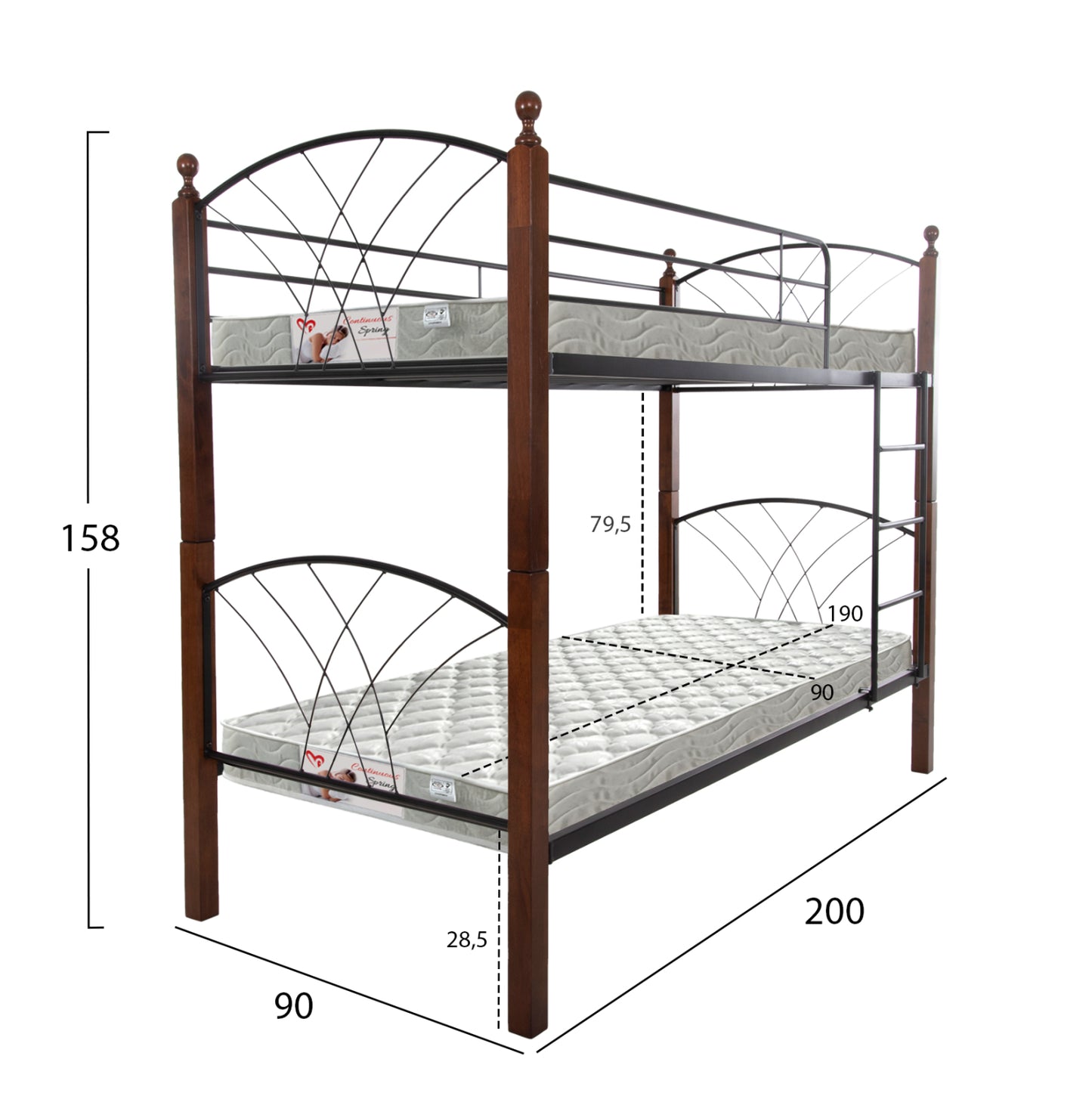 ΚΟΥΚΕΤΑ ΜΕ ΣΤΡΩΜΑΤΑ STOREY ΜΕΤΑΛΛΟ & ΞΥΛΟ RUBBERWOOD ΓΙΑ ΣΤΡΩΜΑΤΑ 90x190εκ