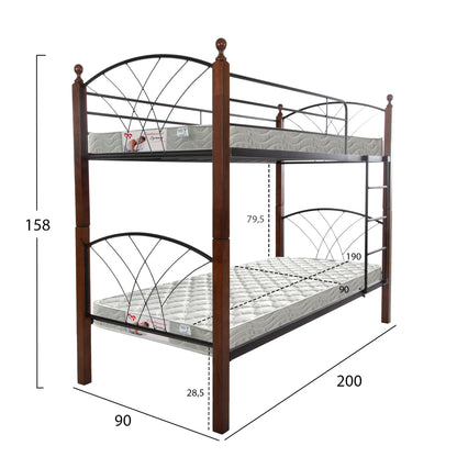 ΚΟΥΚΕΤΑ ΜΕ ΣΤΡΩΜΑΤΑ STOREY ΜΕΤΑΛΛΟ & ΞΥΛΟ RUBBERWOOD ΓΙΑ ΣΤΡΩΜΑΤΑ 90x190εκ