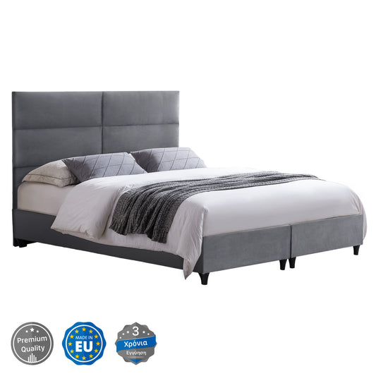 ΚΡΕΒΑΤΙ MILO ΑΠΟ ΓΚΡΙ ΒΕΛΟΥΔΟ ΓΙΑ ΣΤΡΩΜΑ 160x200εκ