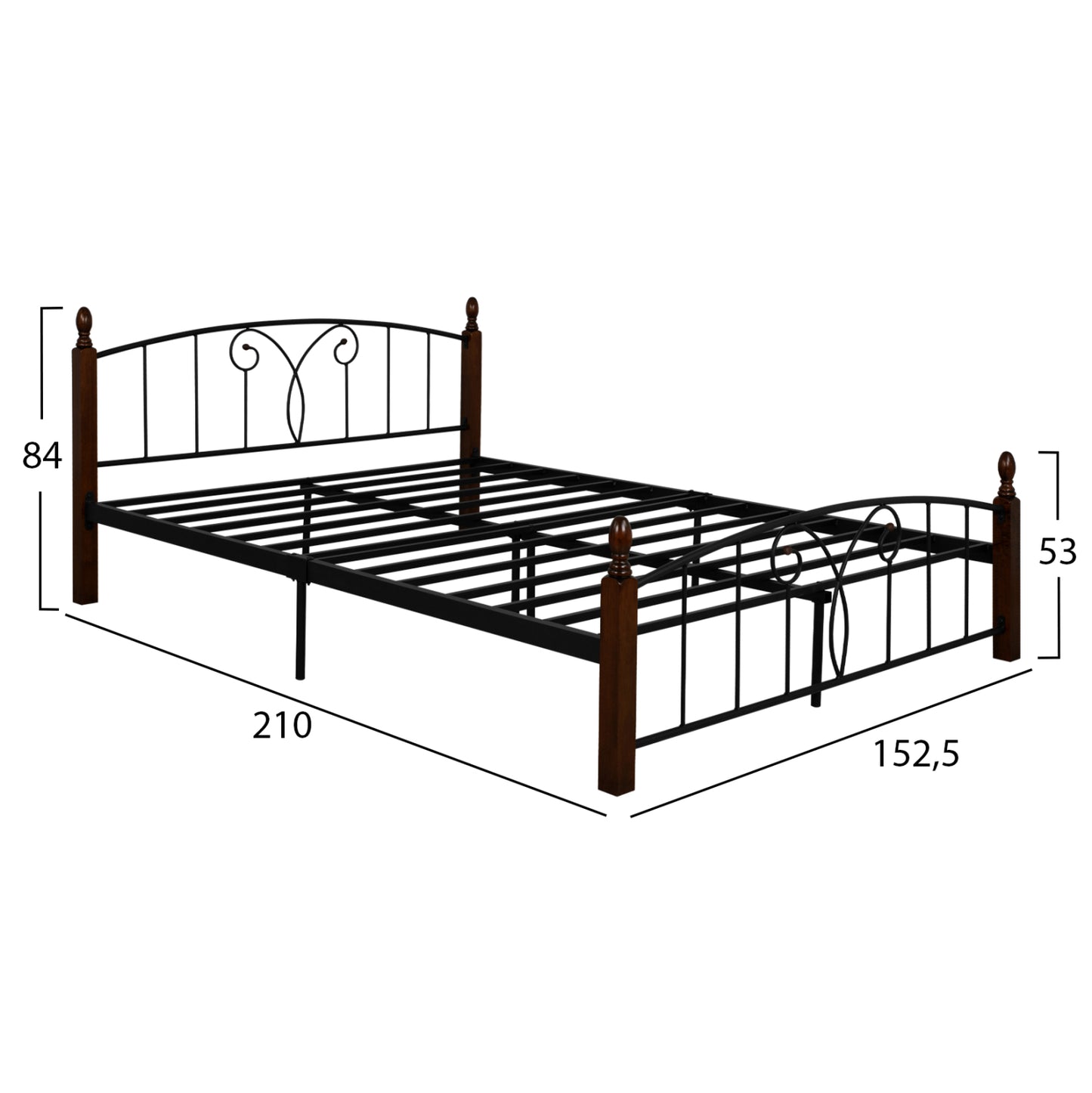 ΚΡΕΒΑΤΙ ΔΙΠΛΟ SUZIE ΓΙΑ ΣΤΡΩΜΑ ΜΕΤΑΛΛΟ RUBBERWOOD 150x200εκ