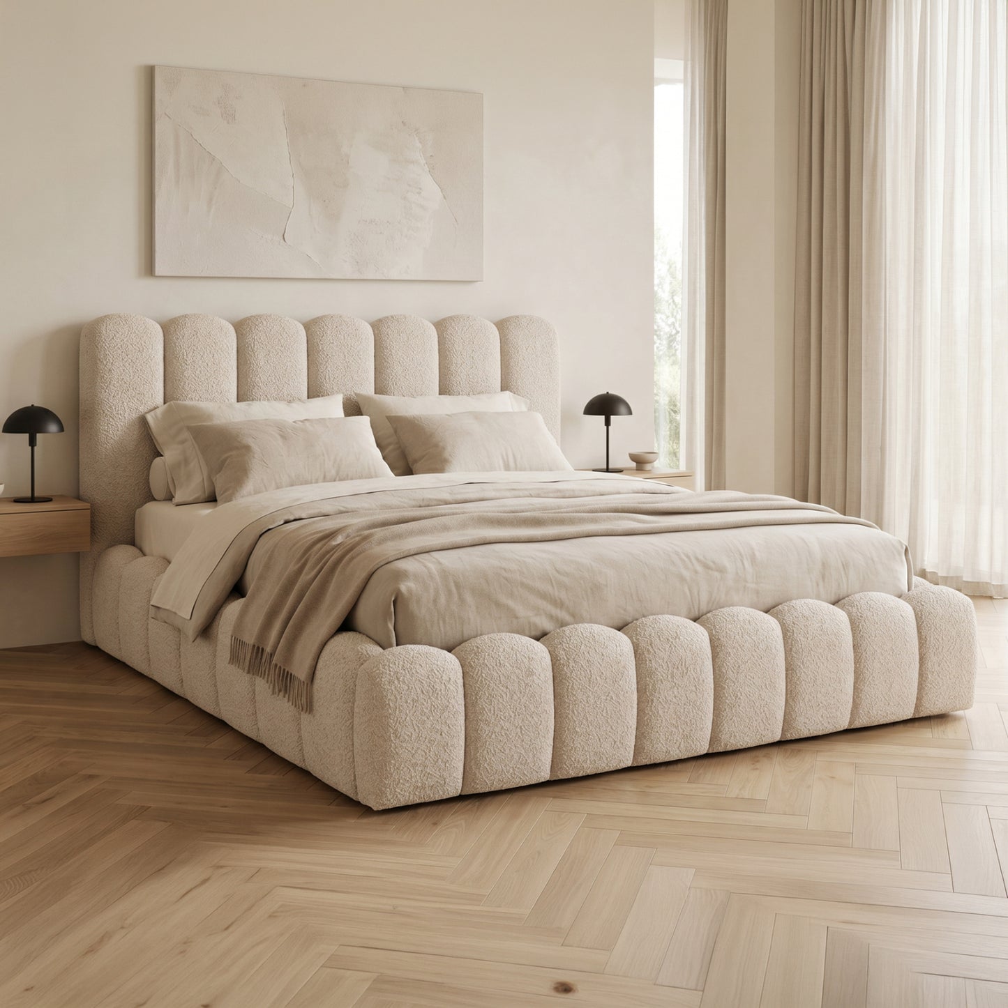 ΚΡΕΒΑΤΙ ΔΙΠΛΟ MARIUS ΜΠΕΖ CHENILLE ΥΦΑΣΜΑ ΓΙΑ ΣΤΡΩΜΑ 160x200εκ