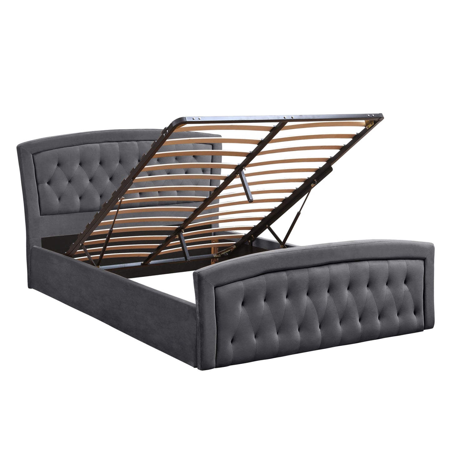 DOUBLE BED WITH MATTRESS & STORAGE SPACE ODELIA GREY VELVET FOR 160x200cm