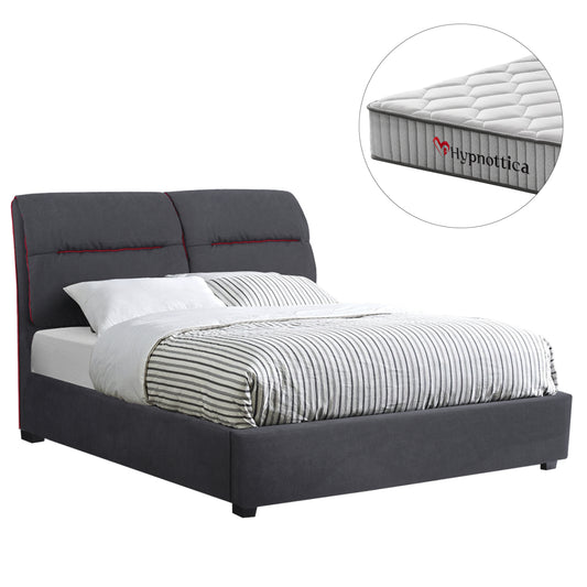 DOUBLE BED WITH KENDRA MATTRESS GREY FABRIC FOR MATTRESS 150x200cm