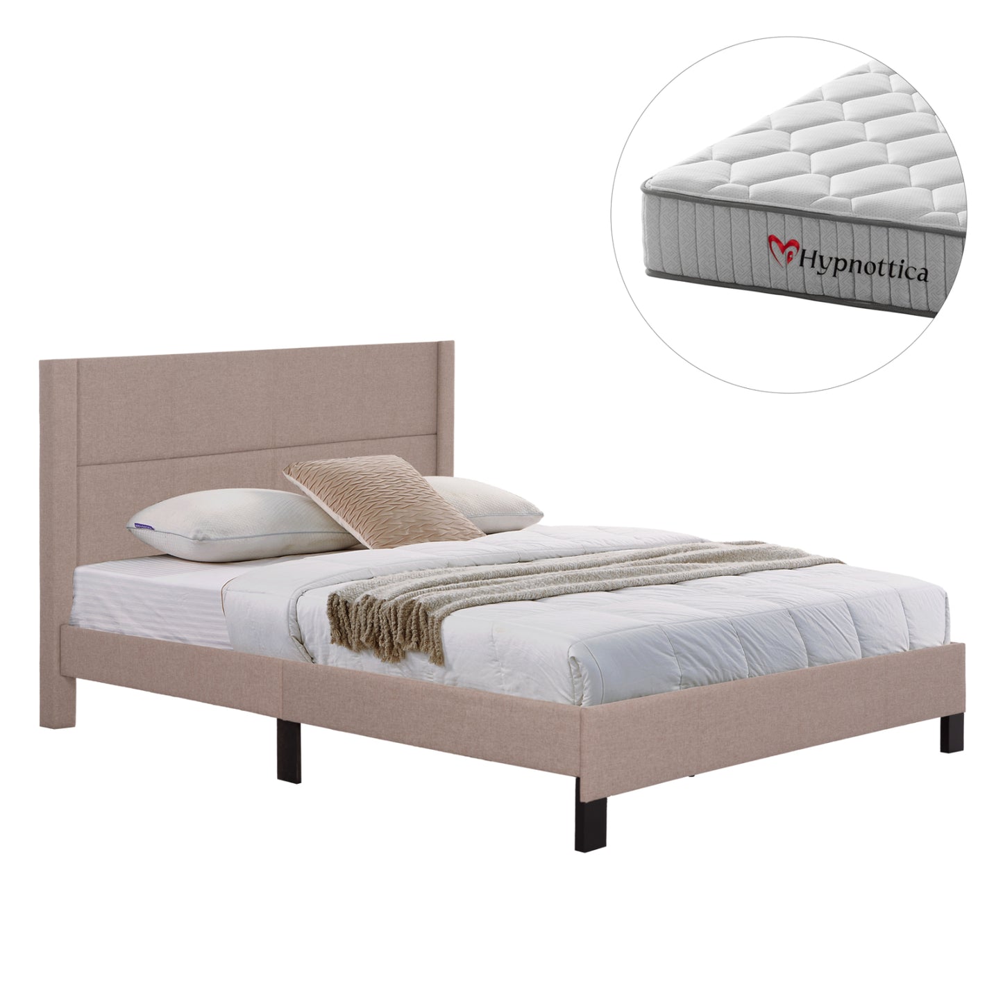 DOUBLE BED & TRILLOP MATTRESS BEIGE FABRIC FOR 160x200cm