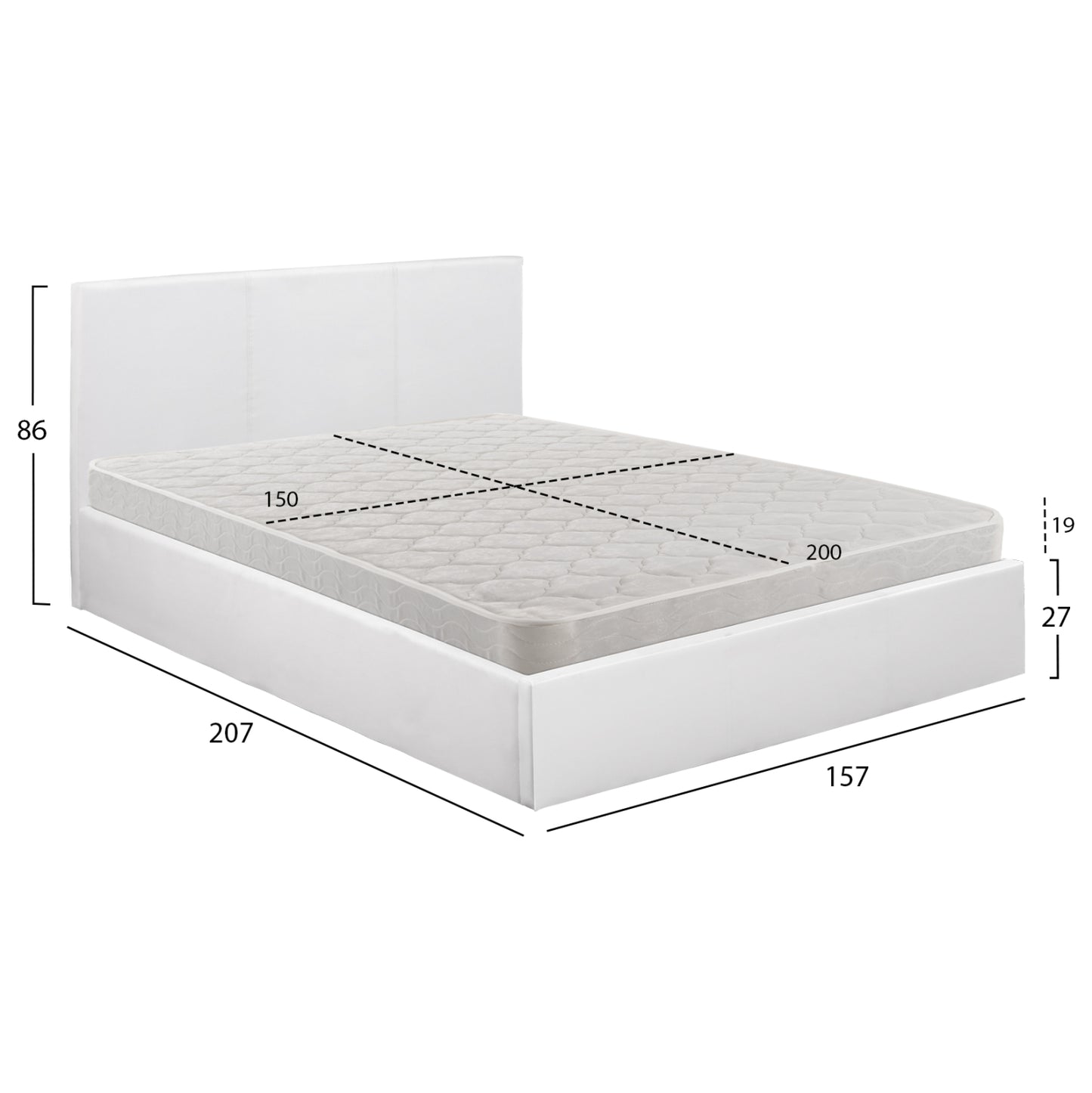 ΚΡΕΒΑΤΙ ΔΙΠΛΟ & ΣΤΡΩΜΑ 150x200εκ BOBBI ΛΕΥΚΟ PU ΜΕ ΑΠΟΘ. ΧΩΡΟ