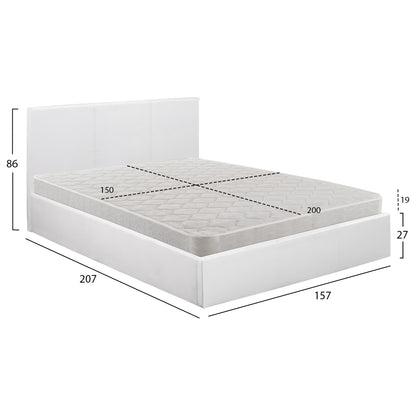 ΚΡΕΒΑΤΙ ΔΙΠΛΟ & ΣΤΡΩΜΑ 150x200εκ BOBBI ΛΕΥΚΟ PU ΜΕ ΑΠΟΘ. ΧΩΡΟ