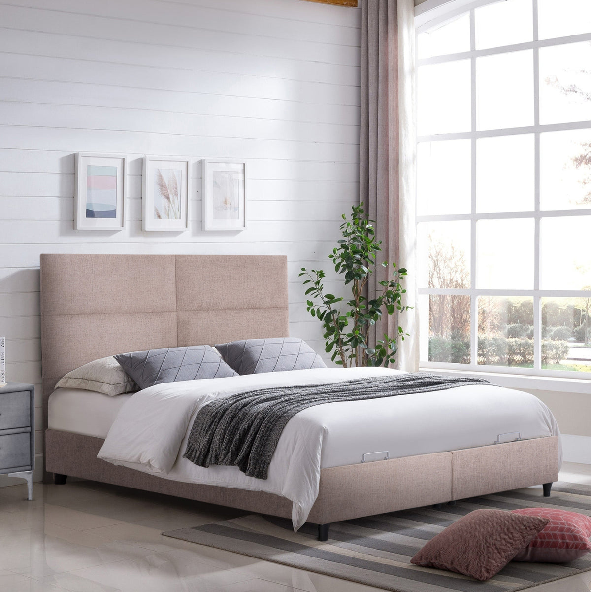 MILO BED WITH STORAGE BEIGE TEDDY FABRIC FOR 140x200cm MATTRESS