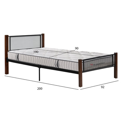 ΚΡΕΒΑΤΙ ΜΕ ΣΤΡΩΜΑ RAYVEN ΜΕΤΑΛΛΟ & RUBBERWOOD ΣΕ DIRTY OAK ΣΤΡΩΜΑ 90x190εκ