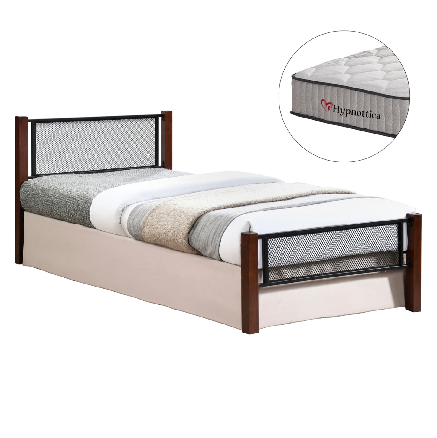 ΚΡΕΒΑΤΙ ΜΕ ΣΤΡΩΜΑ RAYVEN ΜΕΤΑΛΛΟ & RUBBERWOOD ΣΕ DIRTY OAK ΣΤΡΩΜΑ 90x190εκ