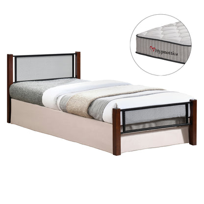 ΚΡΕΒΑΤΙ ΜΕ ΣΤΡΩΜΑ RAYVEN ΜΕΤΑΛΛΟ & RUBBERWOOD ΣΕ DIRTY OAK ΣΤΡΩΜΑ 90x190εκ