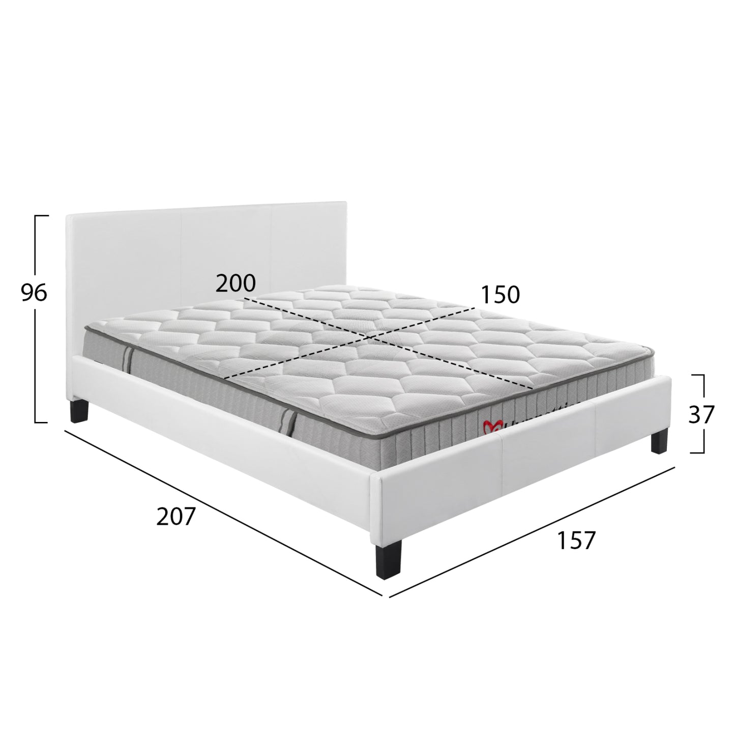 ΚΡΕΒΑΤΙ ΜΕ ΣΤΡΩΜΑ BECCA ΛΕΥΚΟ PU ΓΙΑ 150x200εκ