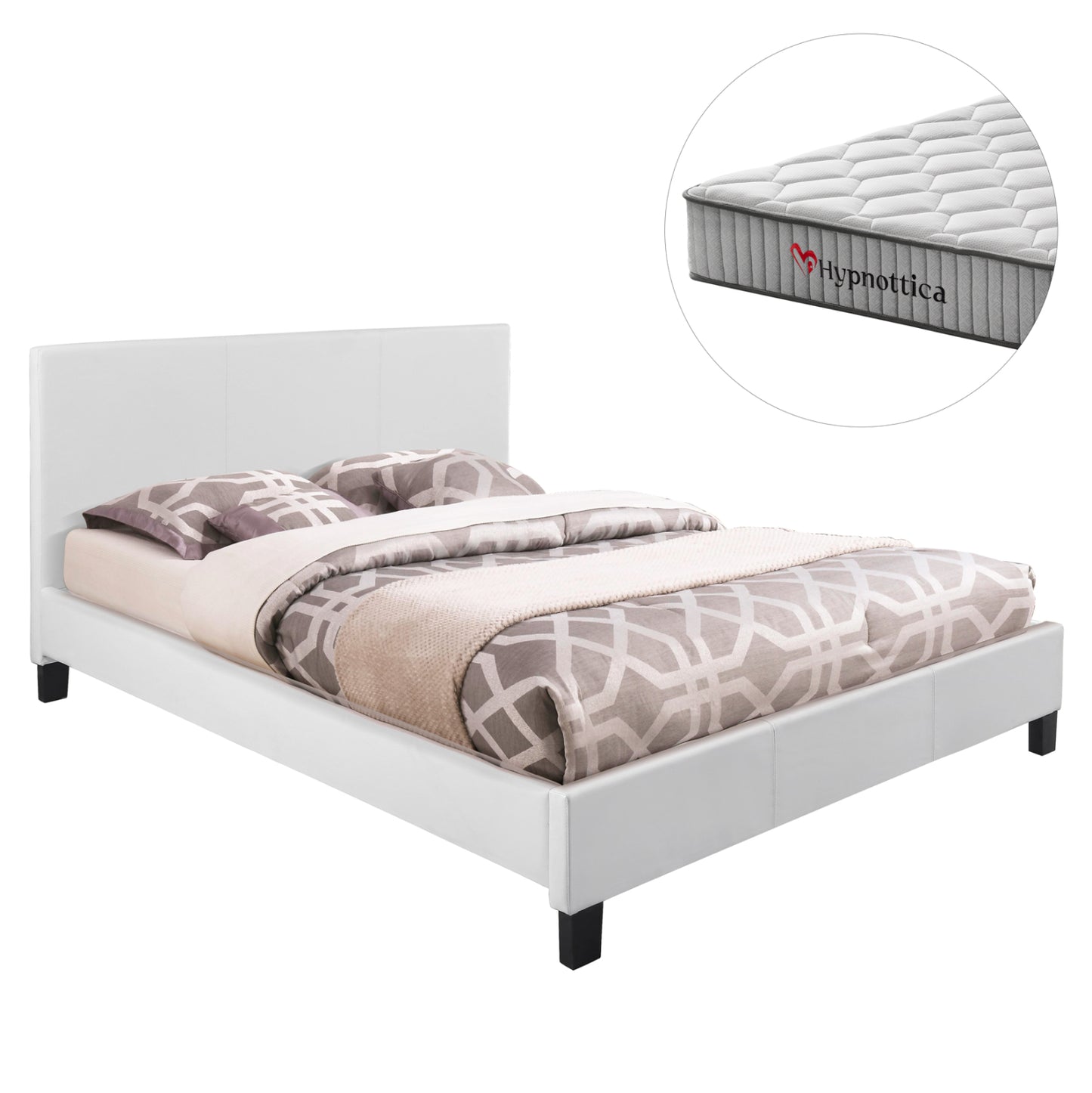 ΚΡΕΒΑΤΙ ΜΕ ΣΤΡΩΜΑ BECCA ΛΕΥΚΟ PU ΓΙΑ 150x200εκ