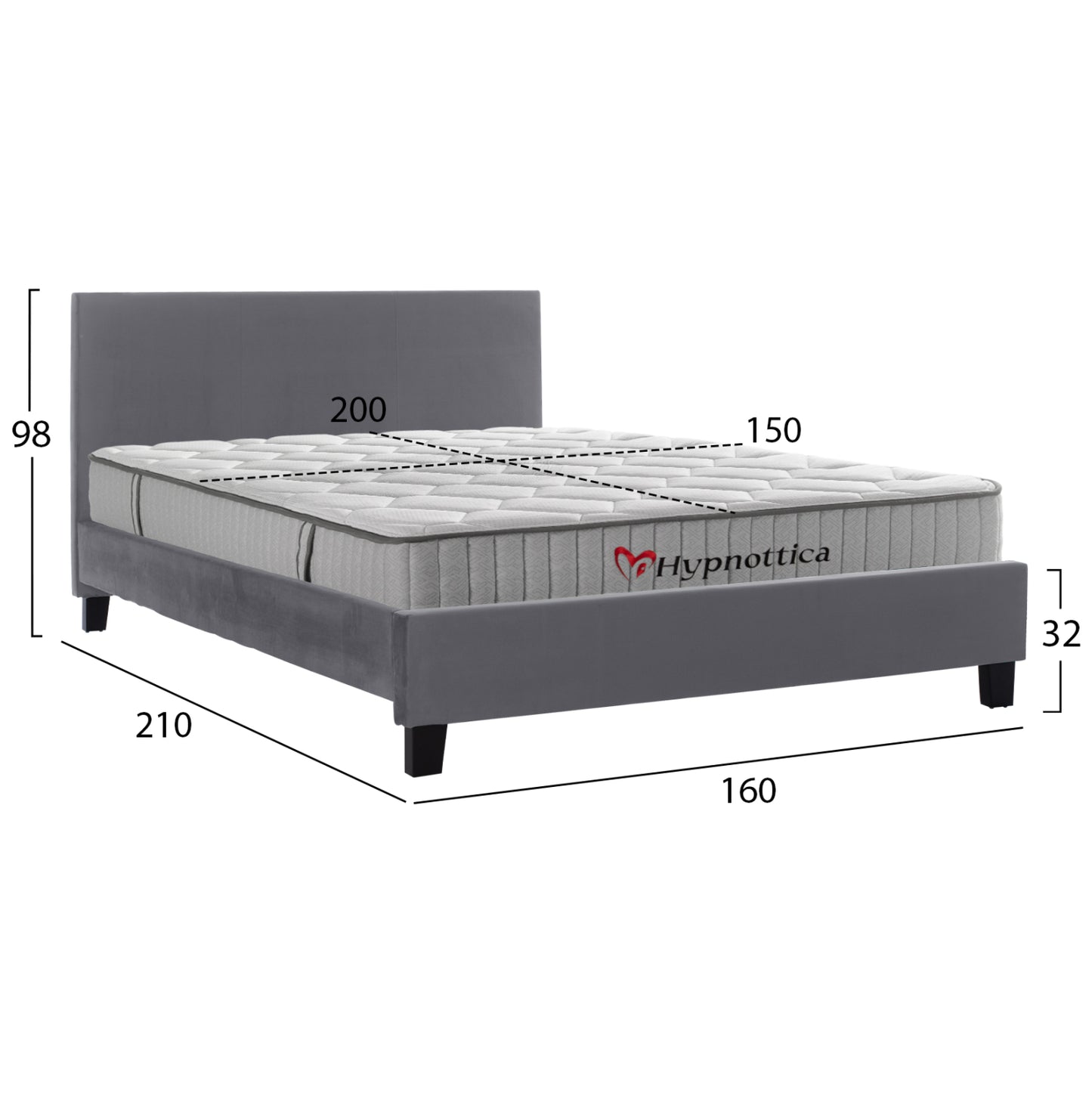 ΚΡΕΒΑΤΙ ΜΕ ΣΤΡΩΜΑ BECCA ΓΚΡΙ ΥΦΑΣΜΑ ΓΙΑ 150x200εκ