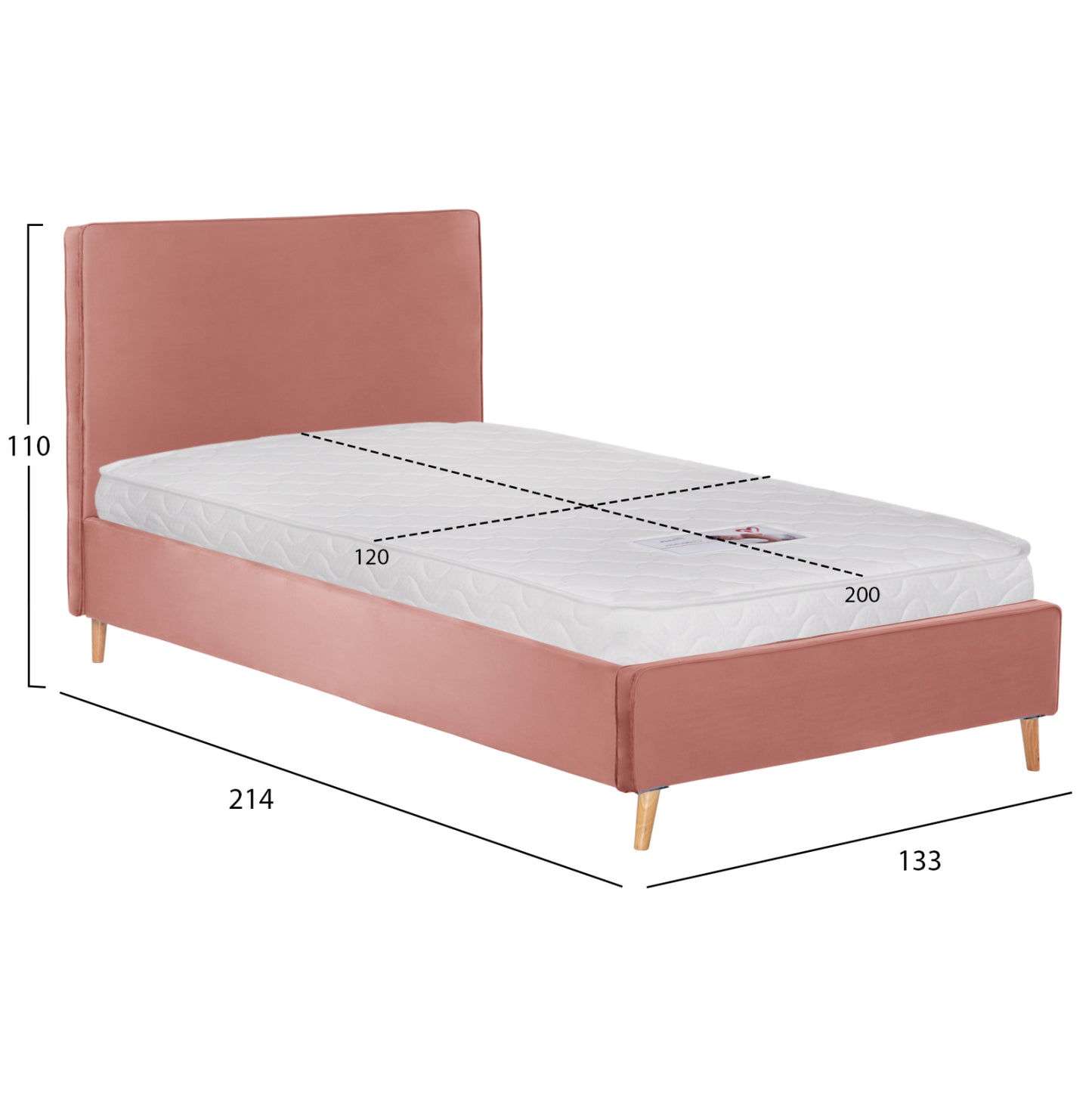 MAYLIN BED WITH MATTRESS ROTTEN APPLE VELVET FOR 120x200cm