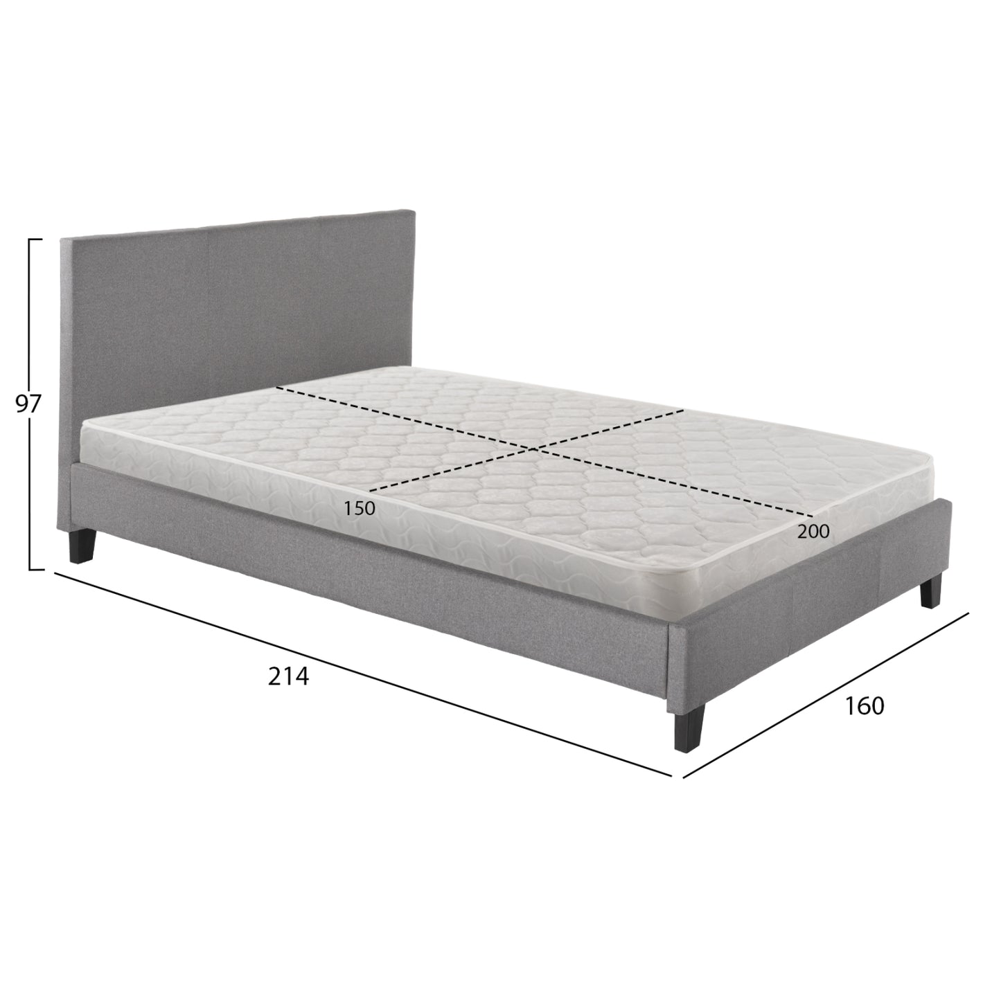 ΚΡΕΒΑΤΙ ΜΕ ΣΤΡΩΜΑ BECCA ΓΚΡΙ ΥΦΑΣΜΑ ΓΙΑ 150x200εκ