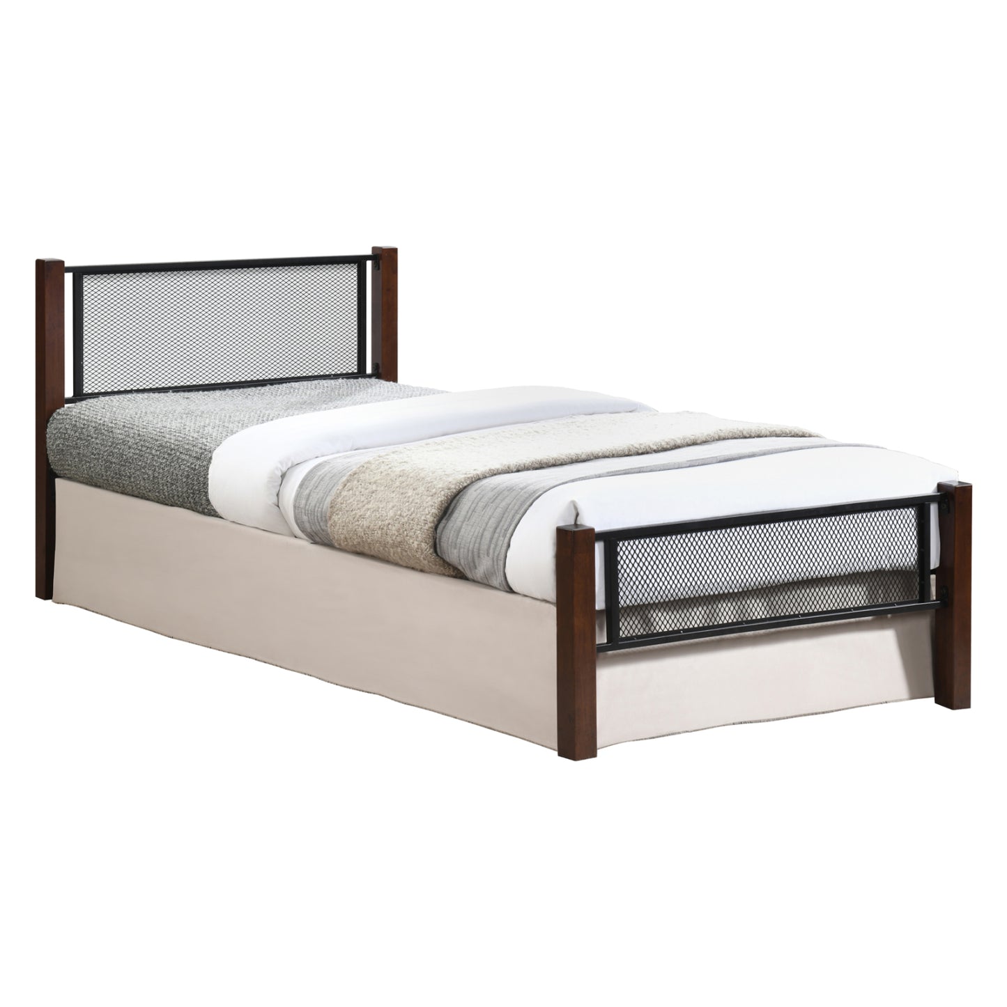 ΚΡΕΒΑΤΙ ΜΟΝΟ RAYVEN RUBBERWOOD ΣΕ DIRTY OAK ΜΕΤΑΛΛΟ ΣΕ ΜΑΥΡΟ ΓΙΑ 90x190εκ