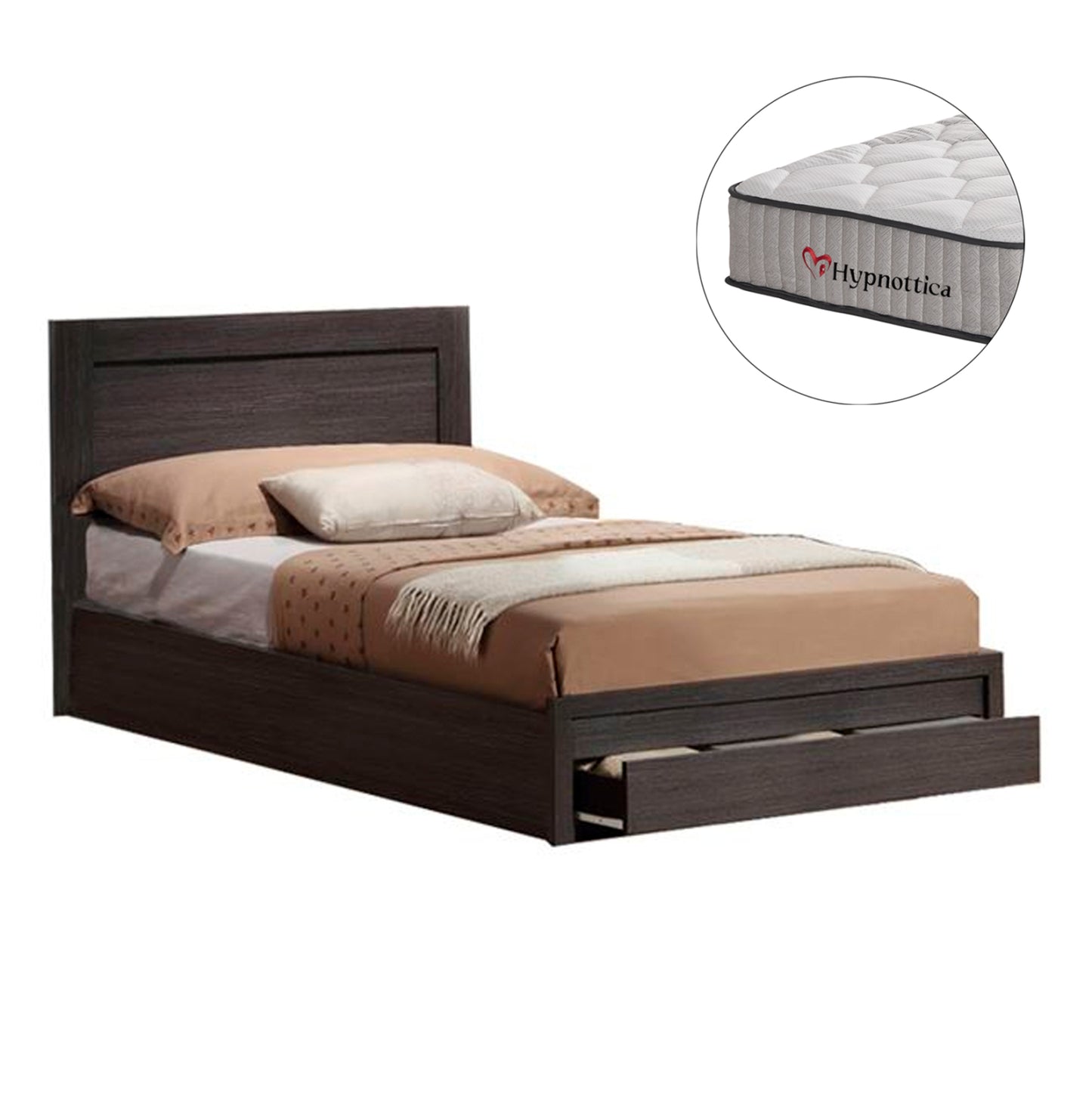 SINGLE BED WITH DRAWER & MATTRESS MELANY MELAMINE ZEBRANO FOR 90x190cm