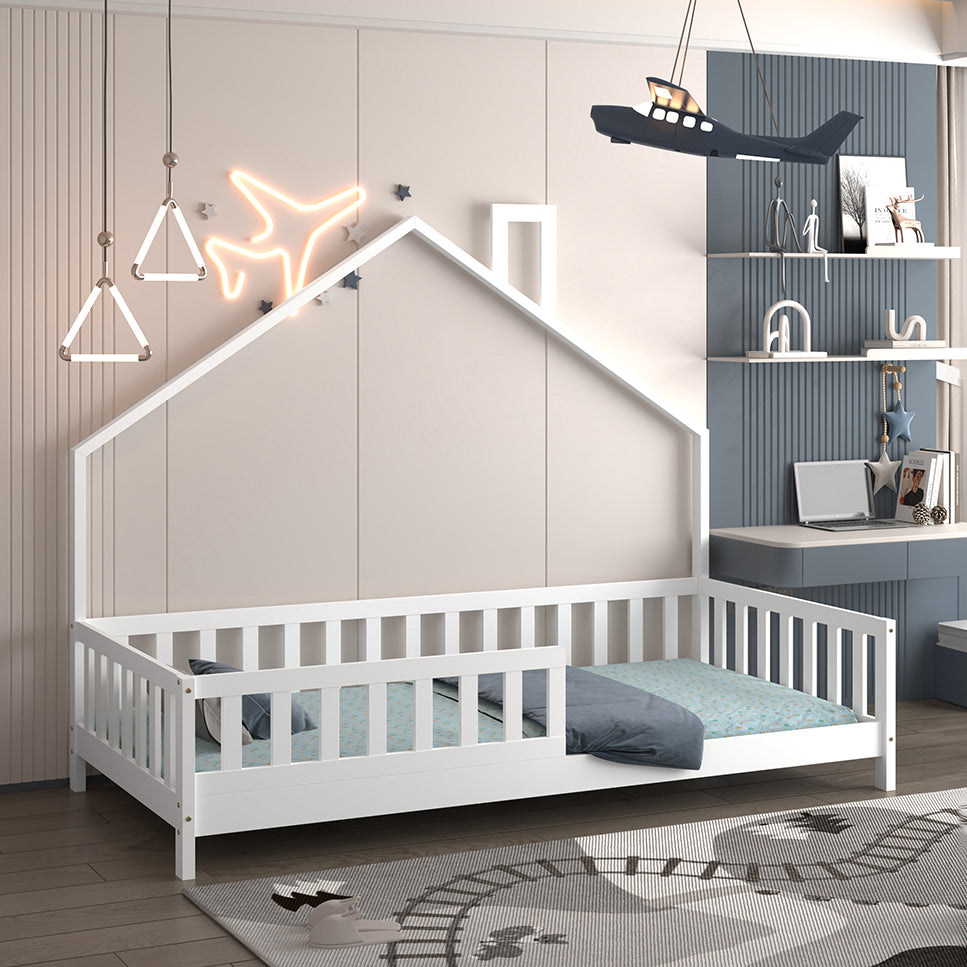 ΚΡΕΒΑΤΙ ΠΑΙΔΙΚΟ HOUSER τ.MONTESSORI ΞΥΛΟ ΠΕΥΚΟ ΛΕΥΚΟ ΓΙΑ 190x90εκ