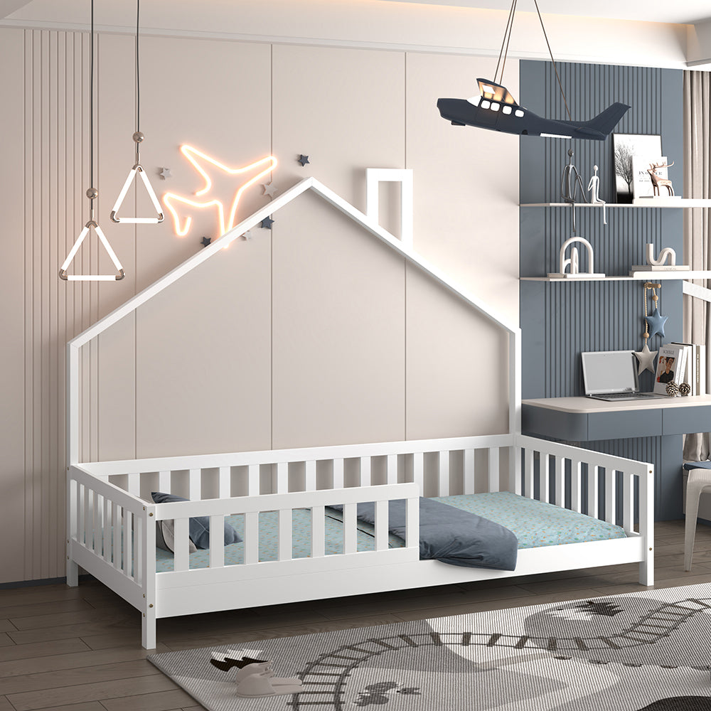 ΚΡΕΒΑΤΙ ΠΑΙΔΙΚΟ HOUSER τ.MONTESSORI ΞΥΛΟ ΠΕΥΚΟ ΛΕΥΚΟ ΓΙΑ 190x90εκ