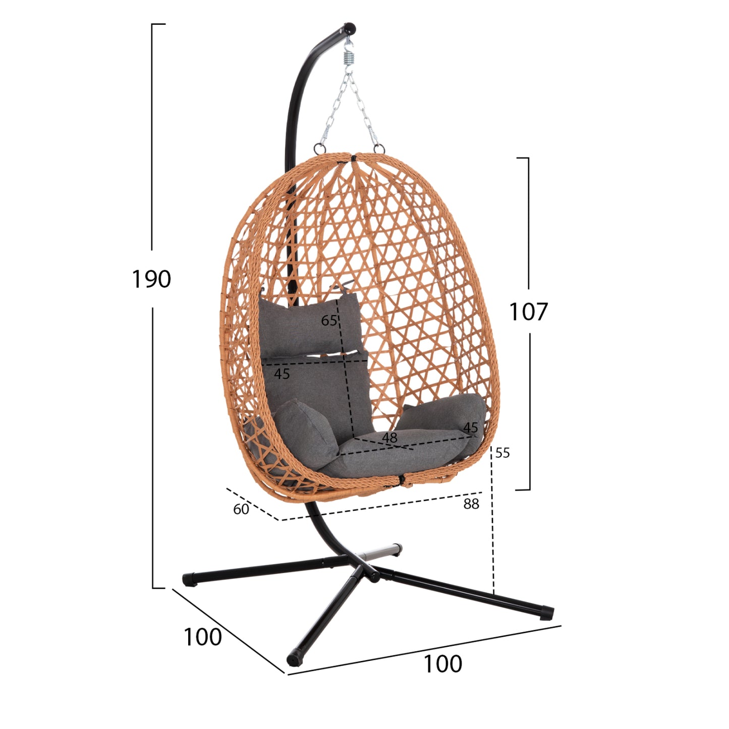 ΚΡΕΜΑΣΤΗ ΦΩΛΙΑ NESTA ΜΑΥΡΟ ΜΕΤΑΛΛΟ-ΚΑΦΕ P.E. RATTAN 100x100x190