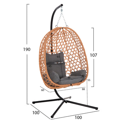ΚΡΕΜΑΣΤΗ ΦΩΛΙΑ NESTA ΜΑΥΡΟ ΜΕΤΑΛΛΟ-ΚΑΦΕ P.E. RATTAN 100x100x190