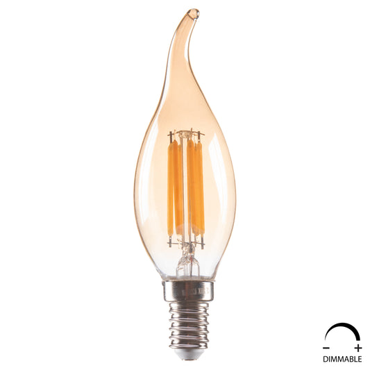 ΛΑΜΠΤΗΡΑΣ ΣΤΥΛ ΦΛΟΓΑ LED FILAMENT 6W E14 3000K GOLD DIMMABLE