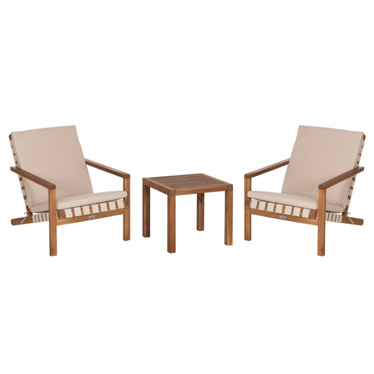 LOUNGE SET OUTDOOR 3 PCS DAME ACACIA WOOD ROPE STRAP & CUSHIONS IN BEIGE