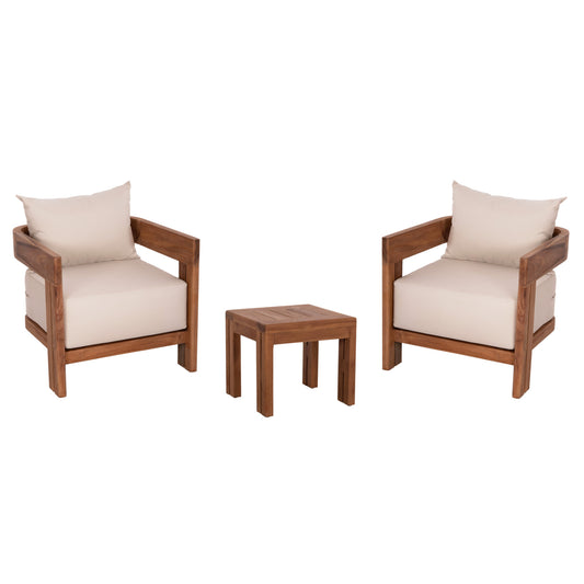 LOUNGE ΣΕΤ KIOTO ΤΡΑΠΕΖΑΚΙ & 2 ΠΟΛΥΘΡΟΝΕΣ ΞΥΛΟ TEAK ΜΠΕΖ ΜΑΞΙΛΑΡΙΑ