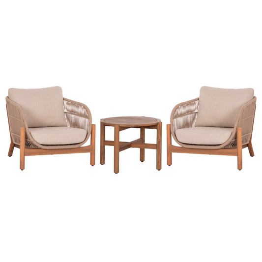 LOUNGE ΣΕΤ SANJI ΤΡΑΠΕΖΙ & 2 ΠΟΛΥΘΡΟΝΕΣ ΞΥΛΟ ΑΚΑΚΙΑΣ ΑΛΟΥΜΙΝΙΟ ΣΧΟΙΝΙ