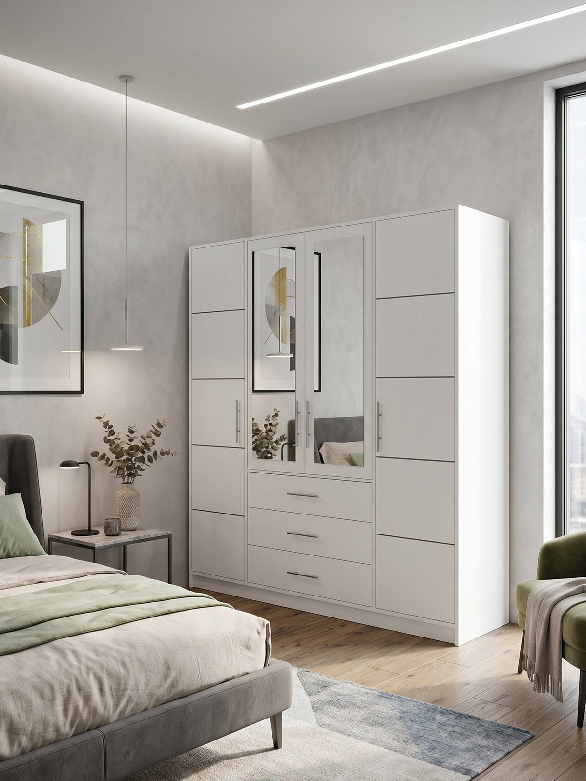 Ντουλάπα Bali 4D Τετράφυλλη Λευκό 195x58x200