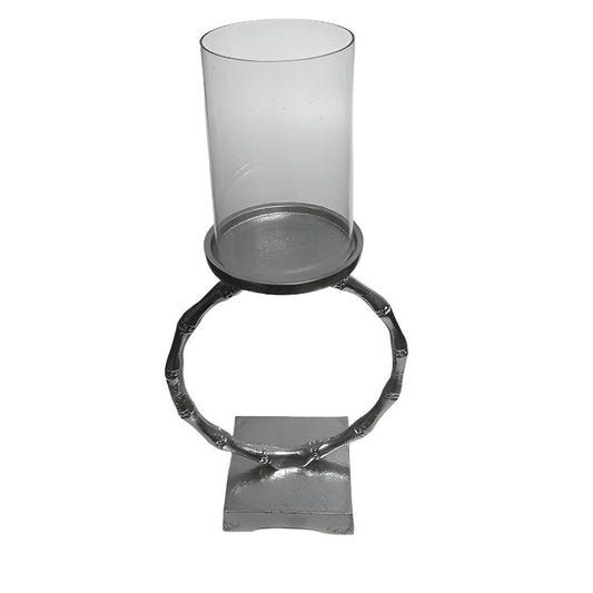 Κηροπήγιο Ασημί με Γυαλί Μεταλλικό 36εκ