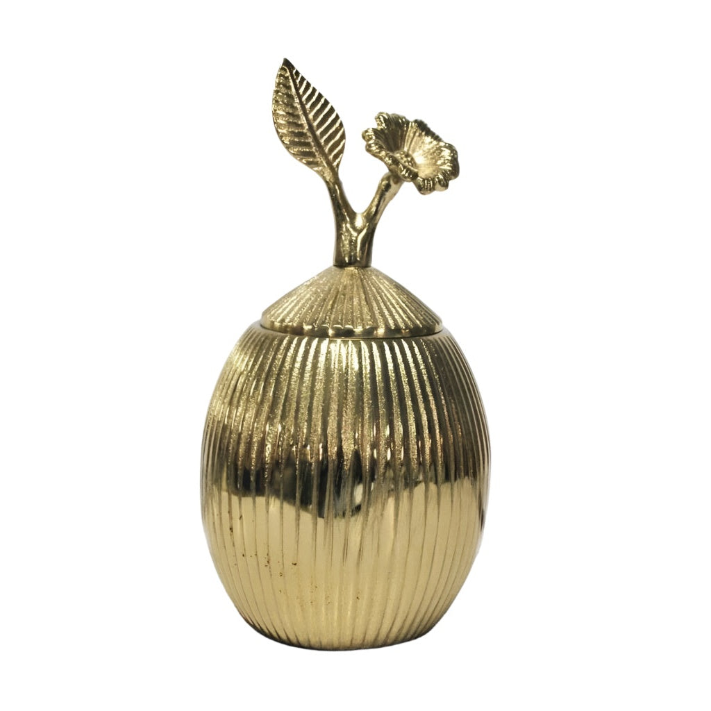 Μεταλλική Χρυσή Φοντανιέρα με Διακοσμητικό Kαπάκι Φύλλα 15x15x27