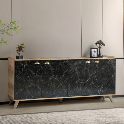 ΜΠΟΥΦΕΣ ΜΕΛΑΜΙΝΗΣ NATURAL WOOD ΜΑΥΡΟ ΜΑΡΜΑΡΟ 180x41x77,8
