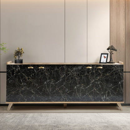 ΜΠΟΥΦΕΣ ΜΕΛΑΜΙΝΗΣ NATURAL WOOD ΜΑΥΡΟ ΜΑΡΜΑΡΟ 180x41x77,8