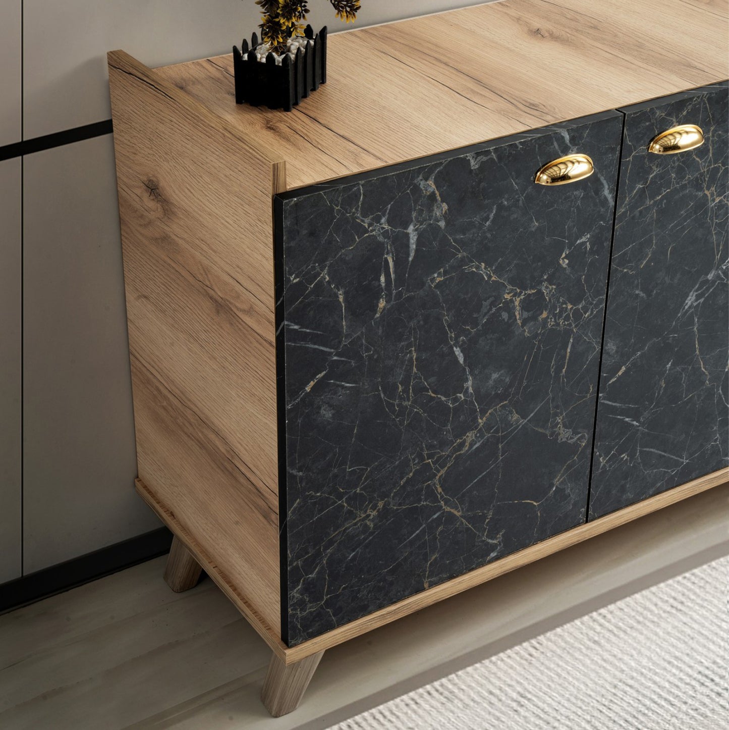 ΜΠΟΥΦΕΣ ΜΕΛΑΜΙΝΗΣ NATURAL WOOD ΜΑΥΡΟ ΜΑΡΜΑΡΟ 180x41x77,8