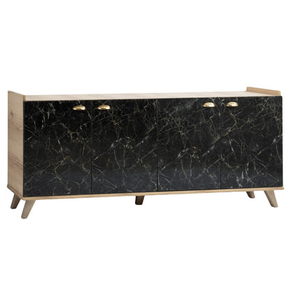 ΜΠΟΥΦΕΣ ΜΕΛΑΜΙΝΗΣ NATURAL WOOD ΜΑΥΡΟ ΜΑΡΜΑΡΟ 180x41x77,8