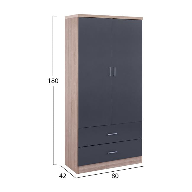 2-DOOR WARDROBE WITH 2 DRAWERS REINA SONOMA GREY 80x42x180