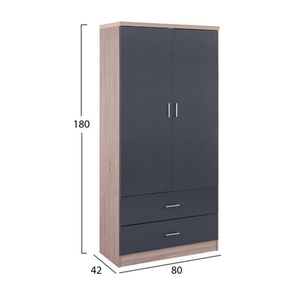 2-DOOR WARDROBE WITH 2 DRAWERS REINA SONOMA GREY 80x42x180