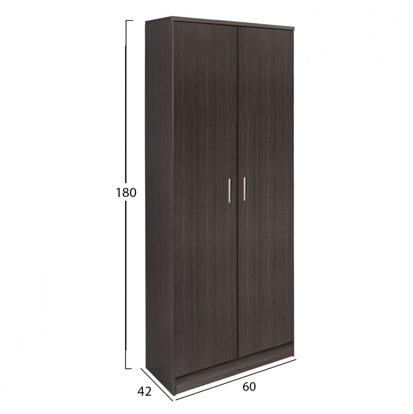 2-DOOR WARDROBE BAILEY WITH THREE SHELVES ZEBRANO 60x42x180