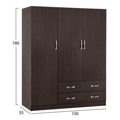 3-DOOR WARDROBE CARLY WITH TWO DRAWERS ZEBRANO 150x55x180