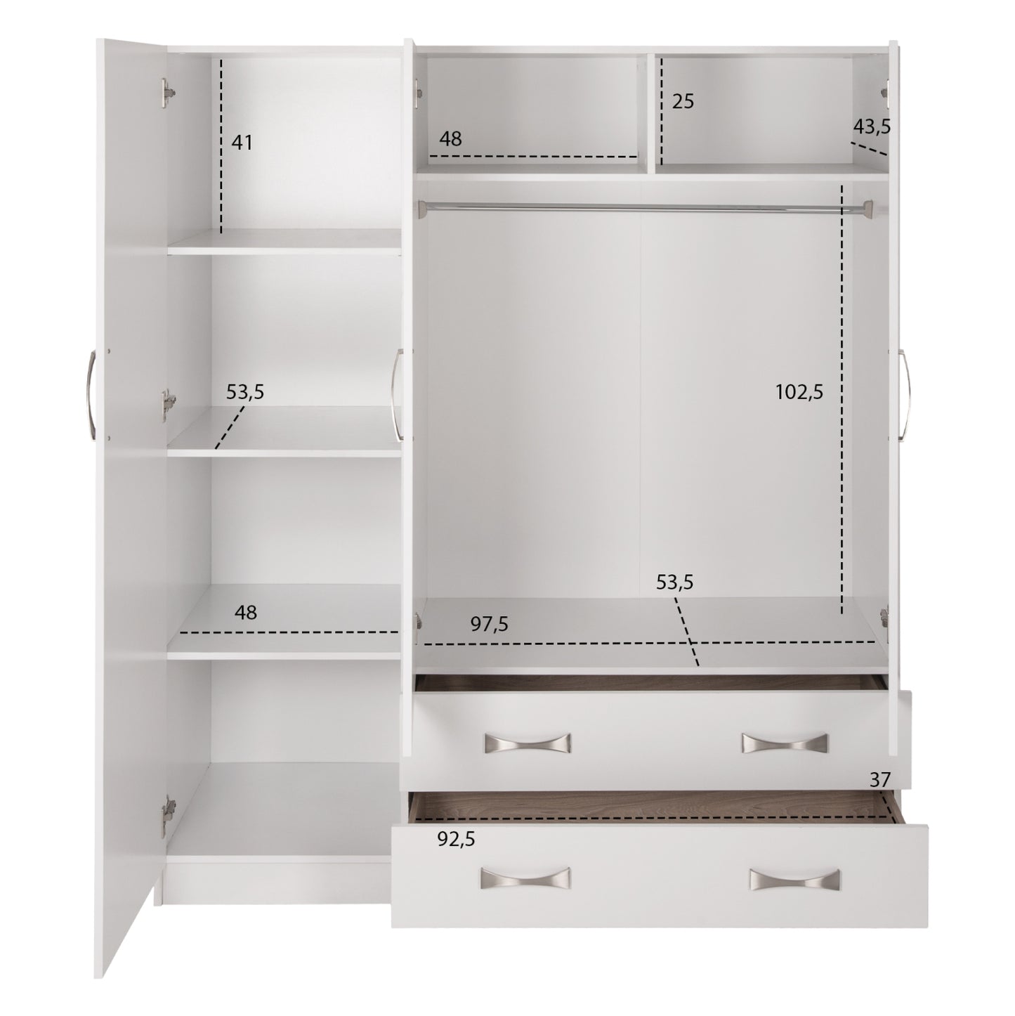 ΝΤΟΥΛΑΠΑ 3ΦΥΛΛΗ CARLY ΜΕ ΔΥΟ ΣΥΡΤΑΡΙΑ ΛΕΥΚΗ 150x55x180