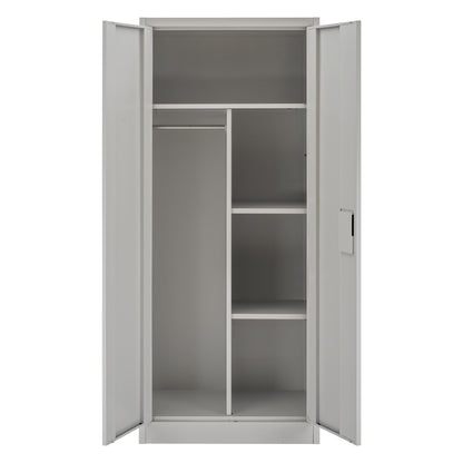 METAL WARDROBE WITH PARTITION DOUBLE-DOOR LIGHT GREY 90x40x180