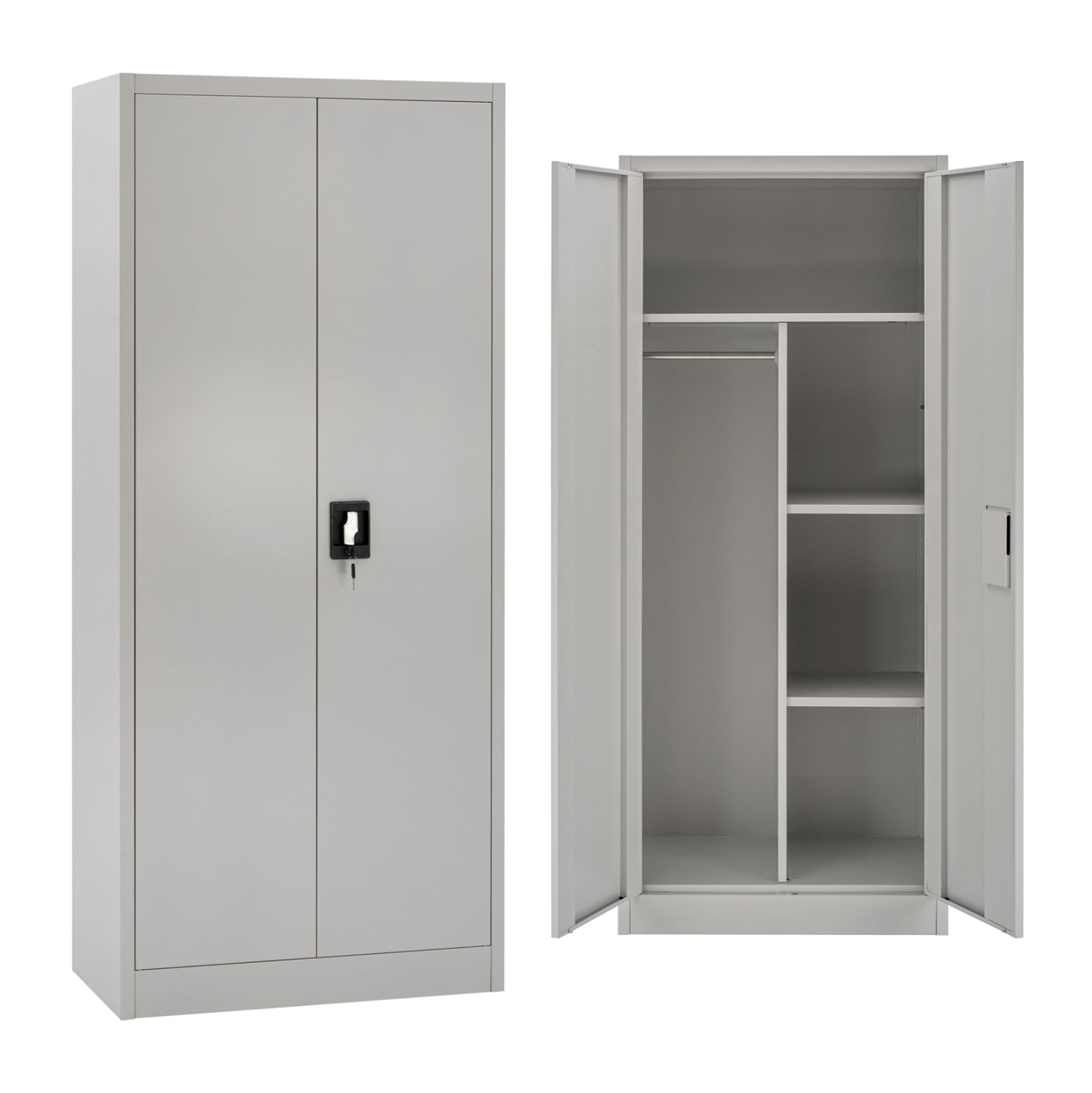 METAL WARDROBE WITH PARTITION DOUBLE-DOOR LIGHT GREY 90x40x180