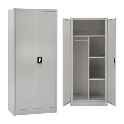 METAL WARDROBE WITH PARTITION DOUBLE-DOOR LIGHT GREY 90x40x180