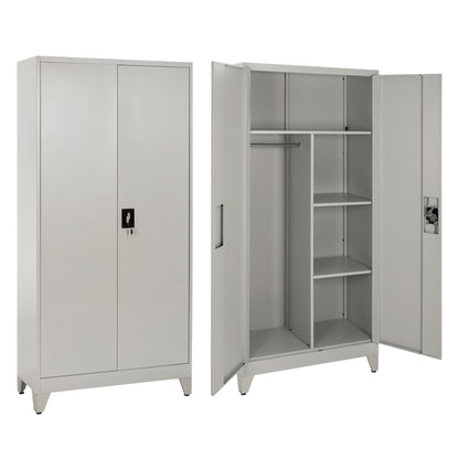 METAL WARDROBE WITH LEGS CLOD 2-DOOR WITH PARTITION LIGHT GREY 90x40x190